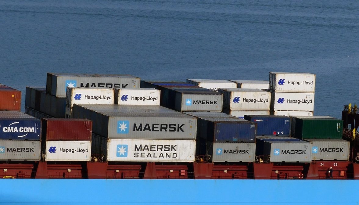Shipping containers stacked at a container terminal